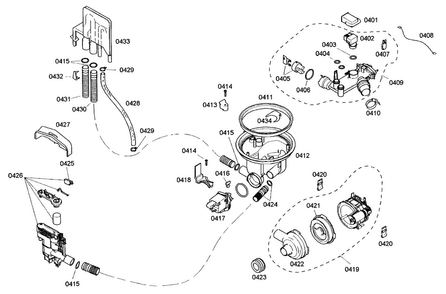 Pump Assy Diagram and Parts List for SHE45M02UC 46 Bosch Dishwasher