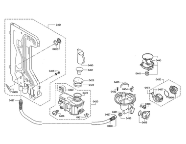 Water Inlet And Softener/Heat Pump Diagram and Parts List for DWHD640JFP C9 Thermador Dishwasher