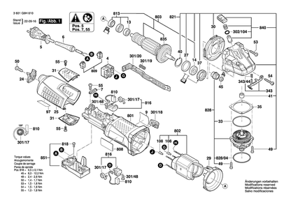 Diagram 1 Diagram and Parts List for HG125VS 3 601 G9H 610 Bosch Angle Grinder