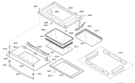 Door Diagram and Parts List for HBL745AUC 03 Bosch Wall Oven