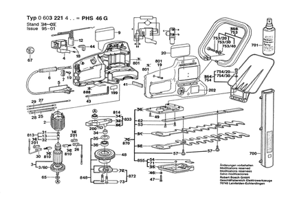Section 1 Diagram and Parts List for PHS46G 0603221450 Bosch Hedge Trimmer