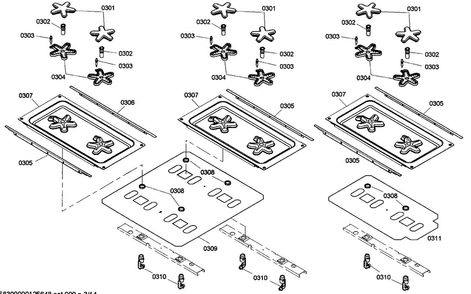Burner Assy Diagram and Parts List for PRG486EDG03  Thermador Range