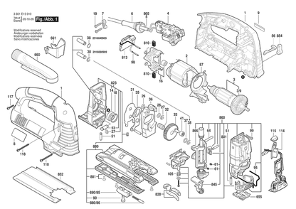 Section 1 Diagram and Parts List for JS572EL 3601E15010 Bosch Jig Saw