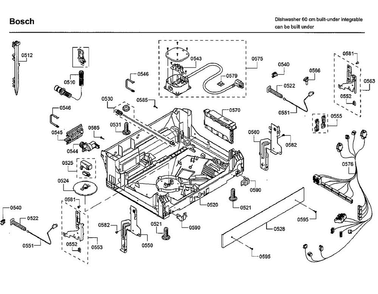 Base Diagram and Parts List for SHXM78W56N 01 Bosch Dishwasher