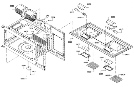 Base Assy Diagram and Parts List for HMV3062U 01 Bosch Microwave