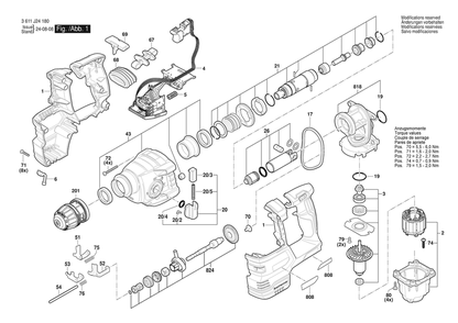 Section 1 Diagram and Parts List for 3611J24150  Bosch Hammer Drill