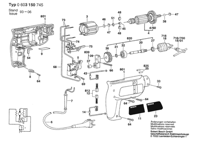 Section 1 Diagram and Parts List for PBM280-RLE 0603150745 Bosch Drill