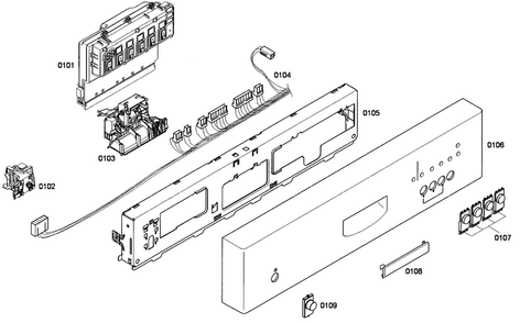 Front Panel Diagram and Parts List for SHE42L12UC 53 Bosch Dishwasher