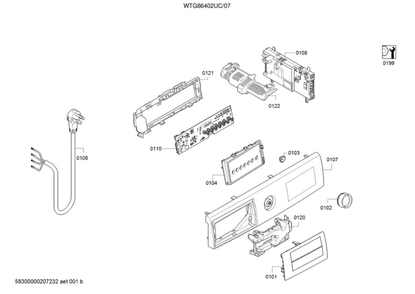 Control Panel Diagram and Parts List for WTG86402UC 07 Bosch Dryer