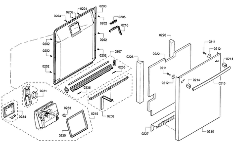 Door Assy Diagram and Parts List for SHX7PT55UC 04 Bosch Dishwasher