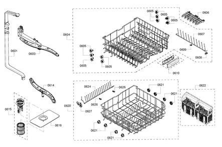 Rack Assy Diagram and Parts List for SHE3ARF2UC 06 Bosch Dishwasher