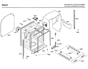 Frame Diagram and Parts List for SHV68P03UC 60 Bosch Dishwasher