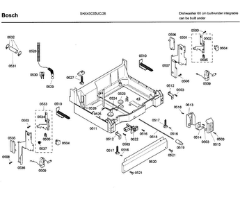 Base Diagram and Parts List for SHX43C05UC 26 Bosch Dishwasher