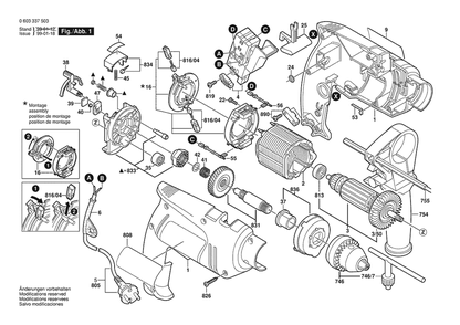 Section 1 Diagram and Parts List for PSB450RE 0603337532 Bosch Hammer Drill