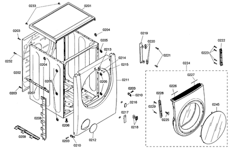 Cabinet Assy Diagram and Parts List for WTMC5530UC 06 Bosch Dryer