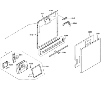 Door Assy Diagram and Parts List for SGE63E05UC 29 Bosch Dishwasher