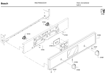Control Panel Diagram and Parts List for HBL57M52UC 01 Bosch Wall Oven