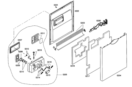 Door Assy Diagram and Parts List for SHE66C06UC 46 Bosch Dishwasher