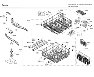Rack Diagram and Parts List for SHE65P05UC 60 Bosch Dishwasher
