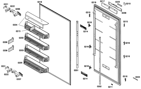 Door Assy Diagram and Parts List for T30BR70FS-10  Thermador Refrigerator