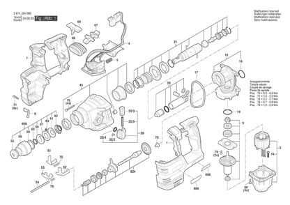 Section 1 Diagram and Parts List for 3611J24050  Bosch Hammer Drill