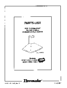 Cover Diagram and Parts List for HGSW  Thermador Range Hood