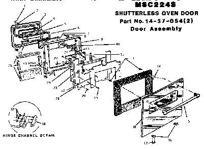 Shutterless Oven Door Diagram and Parts List for MSC224S  Thermador Range