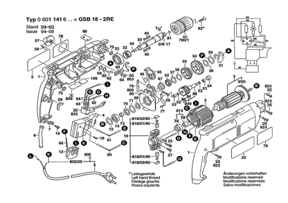 Section 1 Diagram and Parts List for GSB18-2RE 0601141639 Bosch Hammer Drill