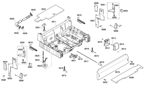 Base Assy Diagram and Parts List for SHE45C02UC 50 Bosch Dishwasher