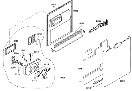 Door Asy Diagram and Parts List for SHE44C02UC 48 Bosch Dishwasher