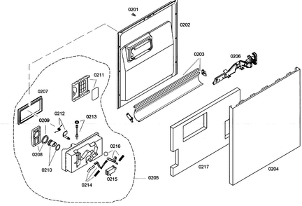 Door Assy Diagram and Parts List for SHE43C05UC 38 Bosch Dishwasher