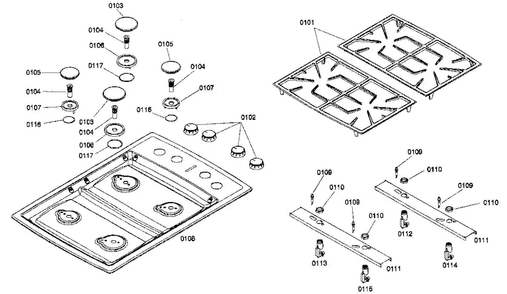 Grille Assy Diagram and Parts List for NGT745UC 01 Bosch Cooktop
