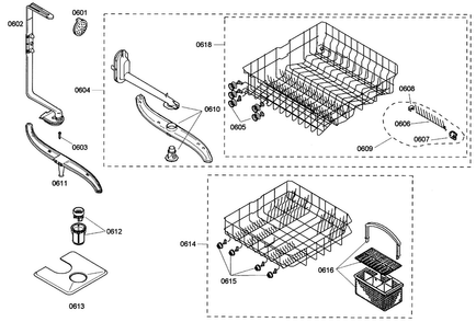 Baskets Diagram and Parts List for SHE43C05UC 47 Bosch Dishwasher
