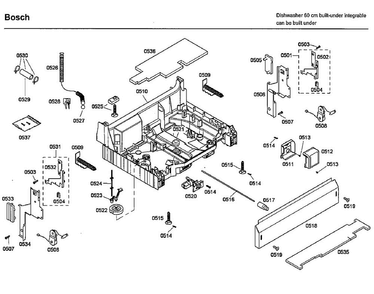 Base Diagram and Parts List for SHX46L15UC 38 Bosch Dishwasher