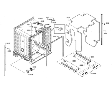 Tub Diagram and Parts List for SHE3ARL5UC 07 Bosch Dishwasher