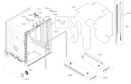 Frame Diagram and Parts List for SHE3AR52UC 21 Bosch Dishwasher
