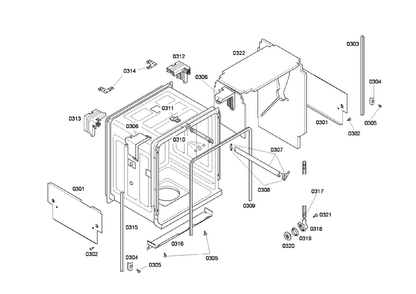 Cabinet Assy Diagram and Parts List for SHE46C02UC 22 Bosch Dishwasher