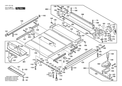 Section 1 Diagram and Parts List for GTS10XC 0601476139 Bosch Saw