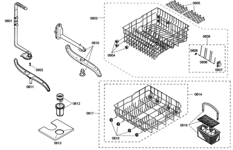 Baskets Diagram and Parts List for SHE43M05UC 43 Bosch Dishwasher