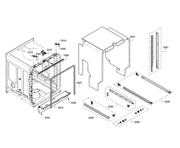 Cabinet Diagram and Parts List for SHE68T55UC 03 Bosch Dishwasher