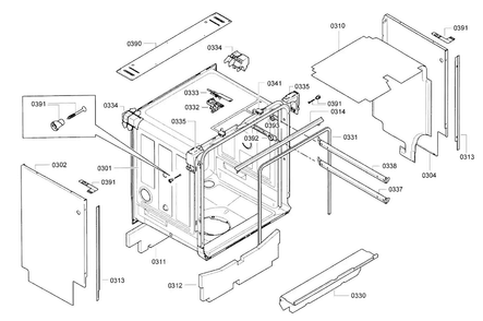Frame & Cavity Diagram and Parts List for SHE9PT55UC 01 Bosch Dishwasher