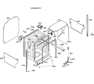 Cabinet Diagram and Parts List for SHX98M09UC 51 Bosch Dishwasher