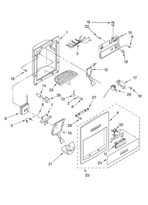 Dispenser Front Parts Diagram and Parts List for KBUDT4265E 04 Thermador Refrigerator
