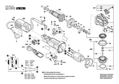 Diagram 1 Diagram and Parts List for GWX10-45DE 3 601 GB1 210 Bosch Angle Grinder