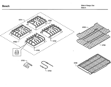 Grate/Shelfs Diagram and Parts List for HDI7282U 08 Bosch Range