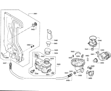 Pump Assy Diagram and Parts List for SGE63E05UC 32 Bosch Dishwasher