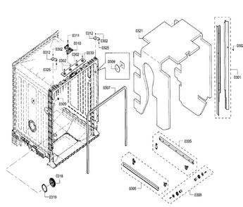 Cabinet Diagram and Parts List for SHE3AR56UC 21 Bosch Dishwasher