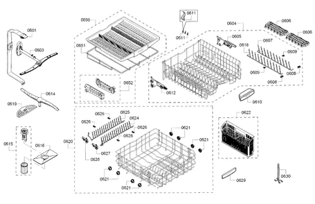 Rack Diagram and Parts List for SHX68T55UC 07 Bosch Dishwasher