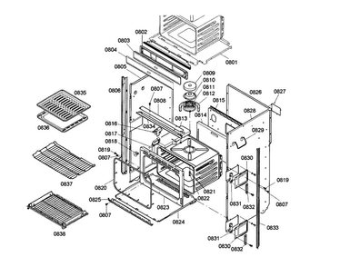 Lower Body Diagram and Parts List for HBL755AUC 02 Bosch Wall Oven