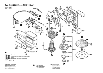 Section 1 Diagram and Parts List for PEX11A-1 0603282142 Bosch Orbital or Palm Sander
